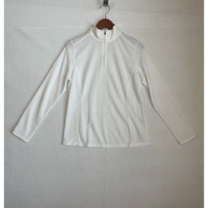 Port Authority Women Size S Quarter Zip Long Sleeve Pullover Pinpoint Mesh White